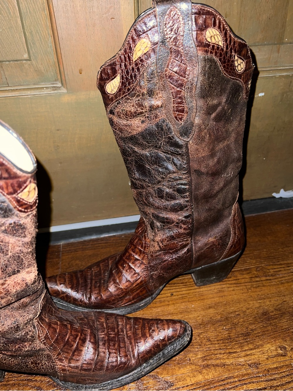 Buitre Brown Alligator Leather Western Tan Rodeo Cowboy Heeled Boots Size 10 - Picture 4 of 13